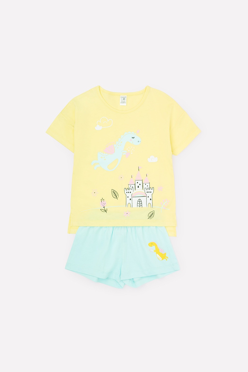 Пижама(фуфайка+шорты) д/д кор.рукав бледно-жёлтый+светлый минт. Фото N3