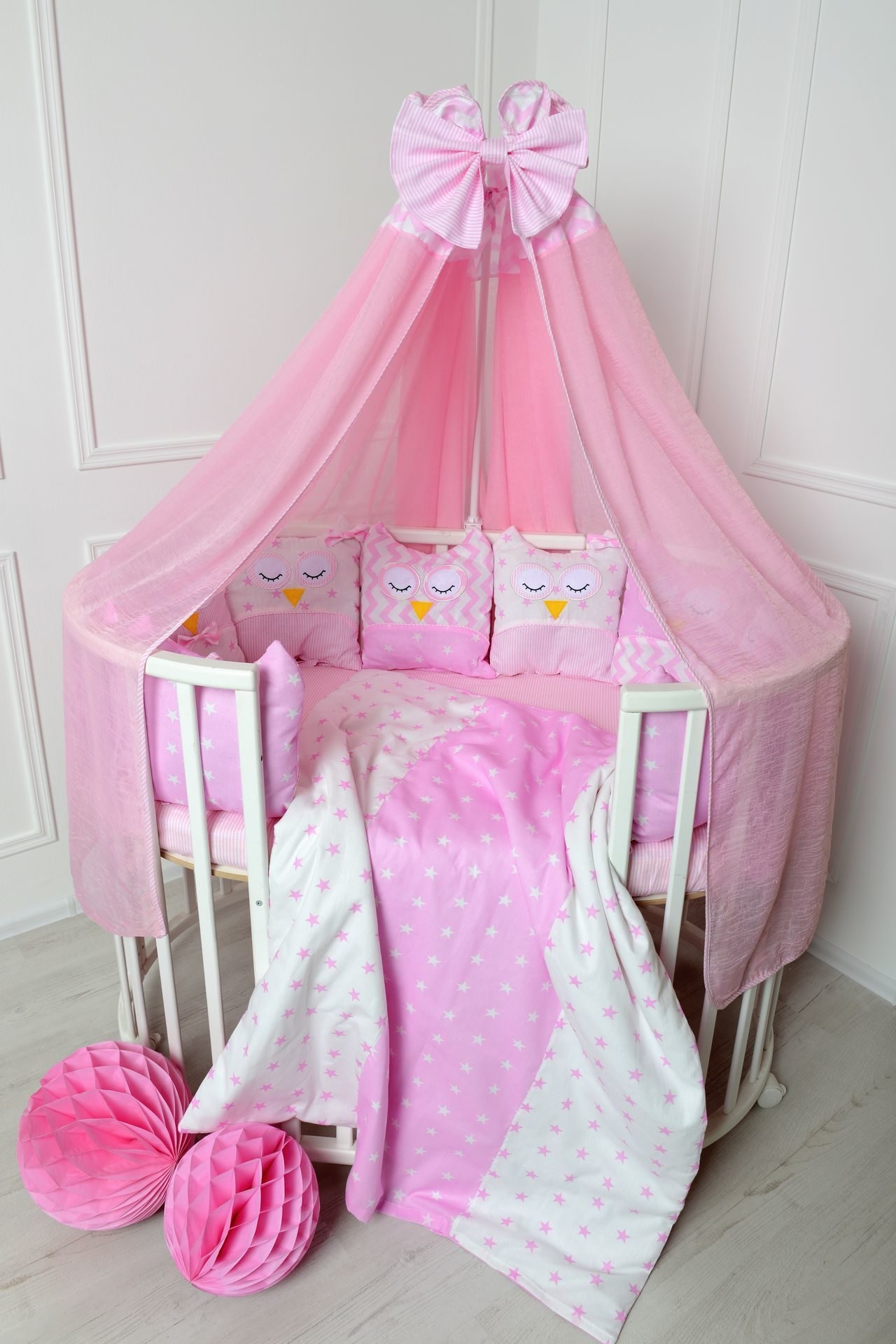 Комплект для круглой/овальной и классич. кровати "Совы" розовый