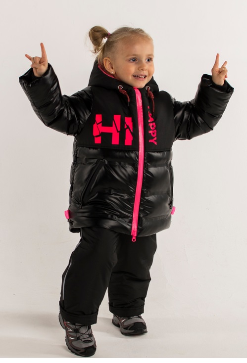 Комплект(куртка+брюки) детский Хэппи чёрный/фуксия (р.116)