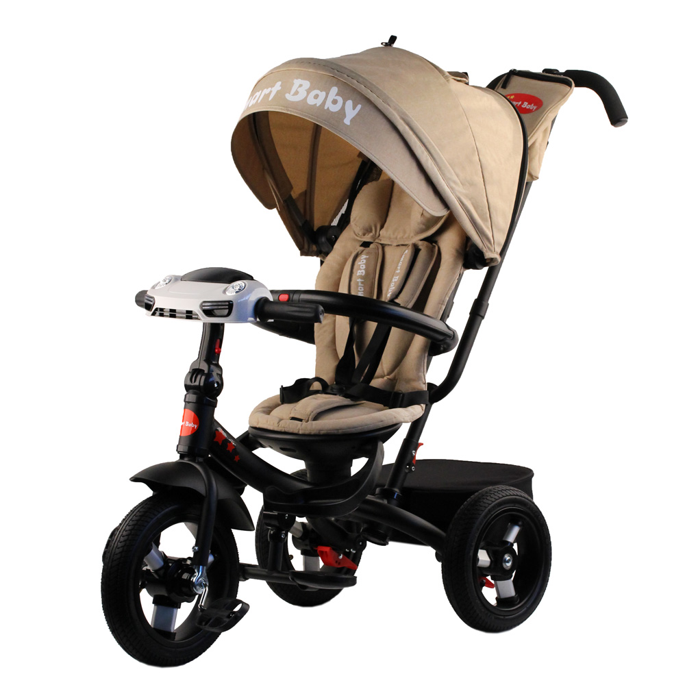 Велосипед 3-х кол. Smart Baby с поворот+фара, надувн.колеса 