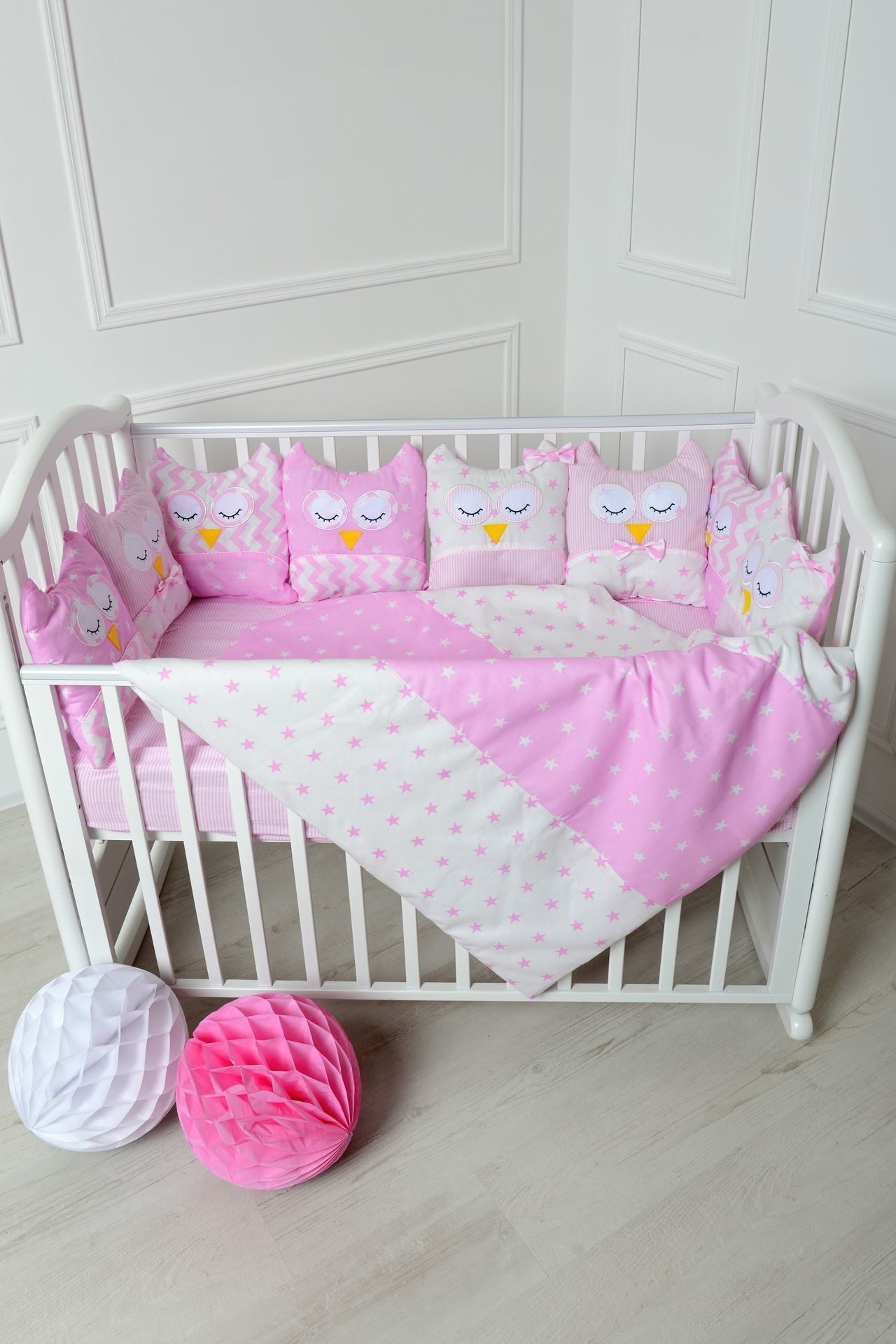 Комплект для круглой/овальной и классич. кровати "Совы" розовый. Фото N2