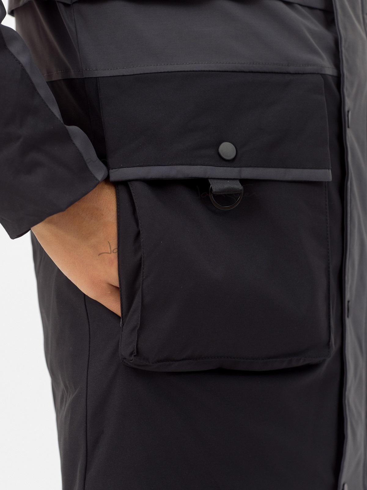 Куртка д/м био-пух серый-чёрный. Фото N6