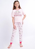 Комплект (пижама:футболка к/р+брюки) д/д св.розовый/белый